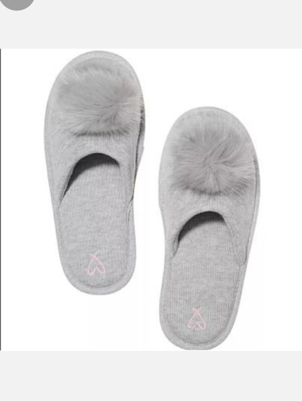 Victoria's Secret Light Gray Pom-Pom Slide Slippers Large 9/10 New NWT
